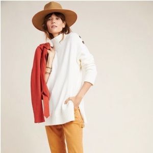 NWOT Anthropologie Cream Button Turtleneck Sweater
